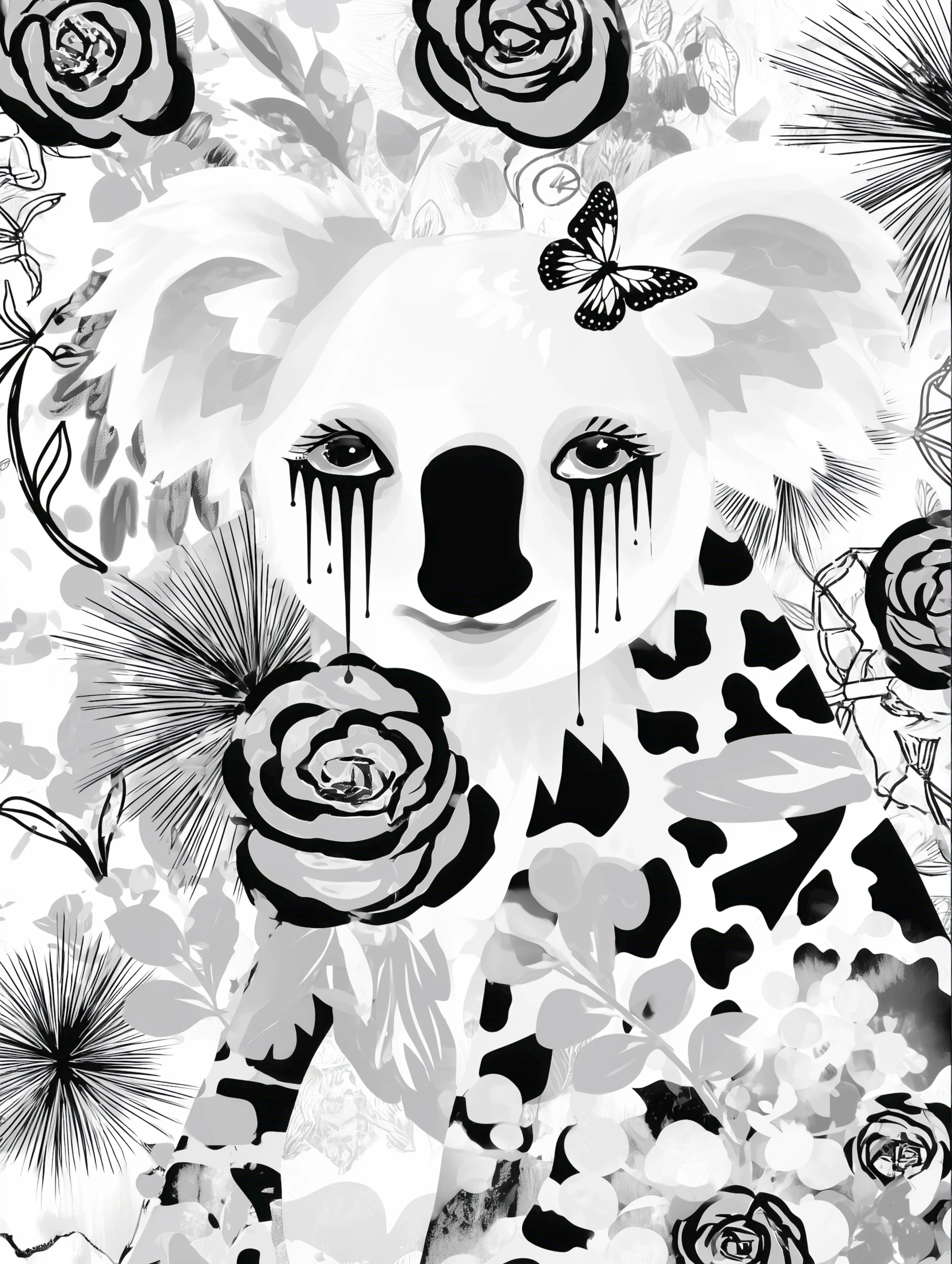 Free printable koala coloring page for adults featuring long tears koala